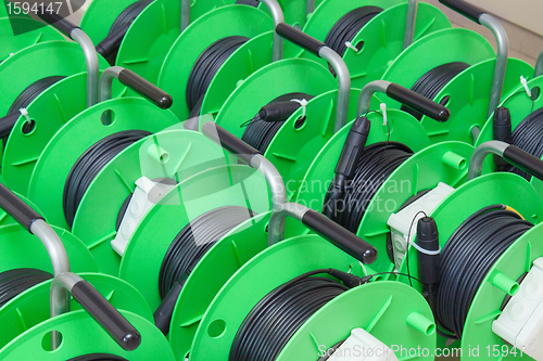 Image of Group of cable reels for new fiber optic installation