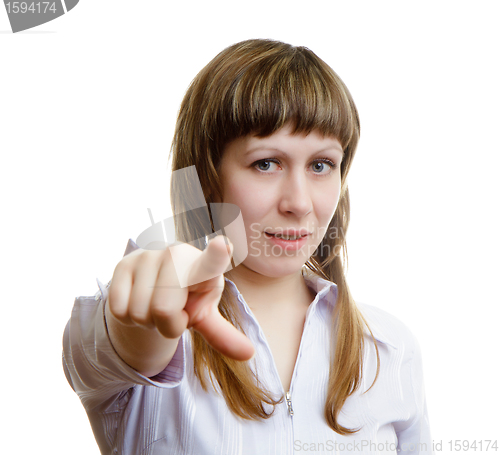 Image of Young girl shows the index finger