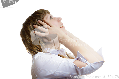 Image of young girl looks up in horror