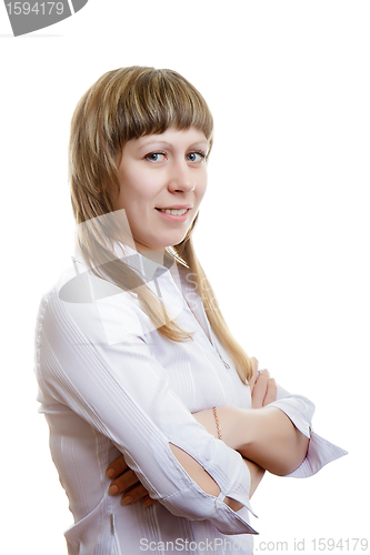 Image of girl in a white blouse on white background