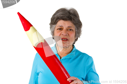 Image of Female senior with red pencil