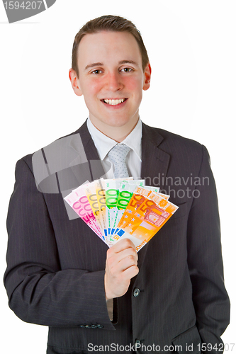 Image of Businessman holding eurobanknotes