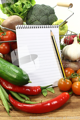 Image of shopping list with pencil and basket