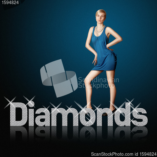 Image of diamond letters and blond woman