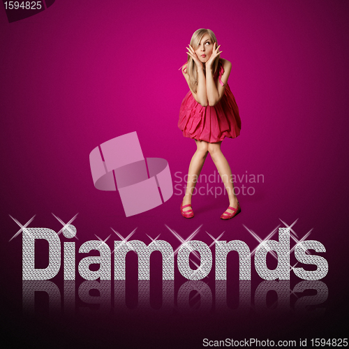 Image of diamond letters and blond woman