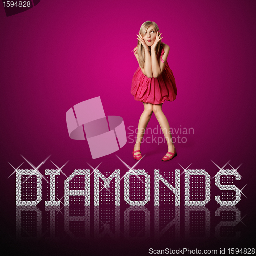 Image of diamond letters and blond woman