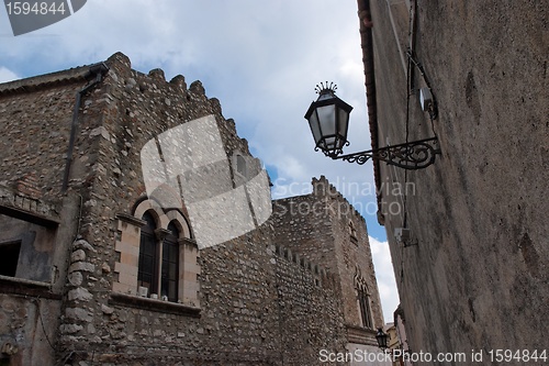 Image of Retro street lantern in Medieval center of Taormina, Italy