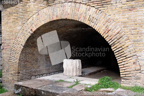 Image of Ancient brick arch at small Roman theater in Taormina, Sicily, Italy