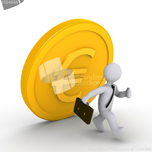 Image of Businessman running away from falling euro coin