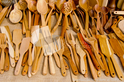 Image of Hand graven wooden tools. 