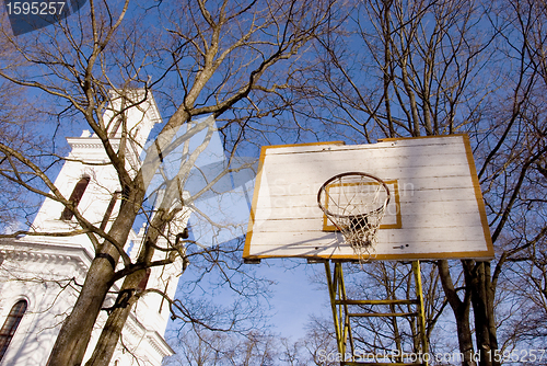 Image of Basketball yard near church.