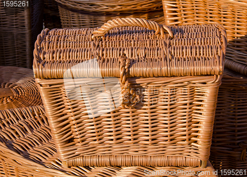 Image of Handmade wooden wicker basket. 