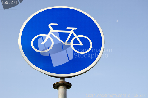 Image of Road sign bicycle path. 