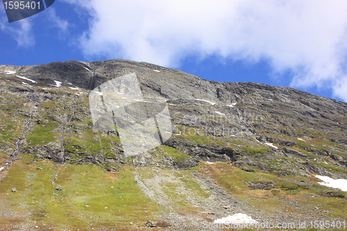 Image of Fjord Norway in the spring with its waterfalls and the remains of snow