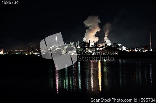Image of fumes from steel mill in the harbour