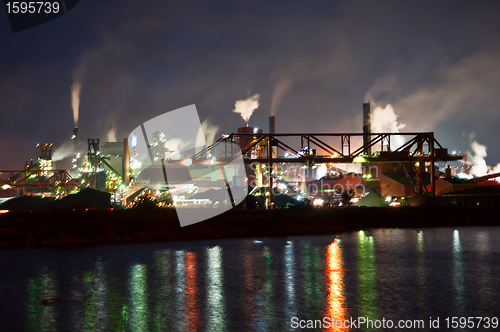 Image of fumes from steel mill in the harbour