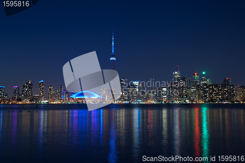 Image of Toronto night skyline Tower downtown skyscrapers night view