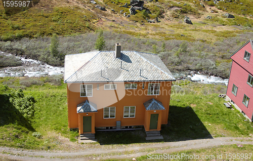 Image of Norwegian house of colors in the mountains