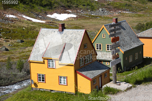 Image of Norwegian house of colors in the mountains