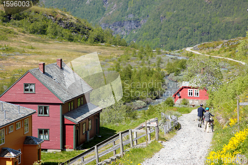 Image of Norwegian house of colors in the mountains