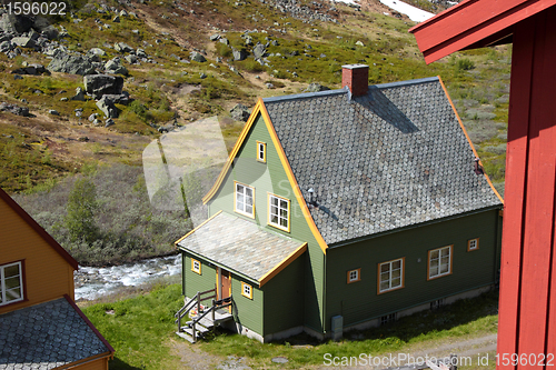 Image of Norwegian house of colors in the mountains