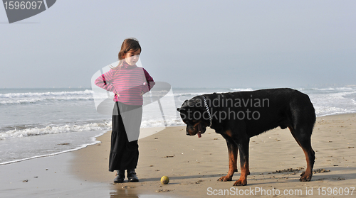 Image of child and dog on the beach