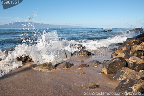 Image of Rocks, and Pacific ocean waves on the island of Maui