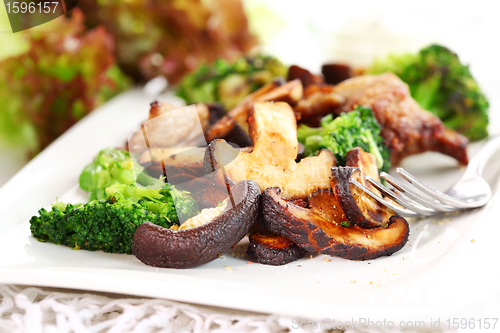 Image of Roasted pork meat with shiitake mushrooms