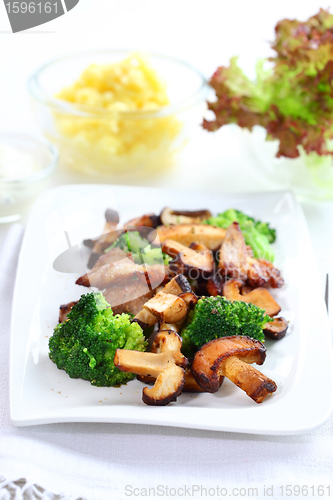 Image of Roasted pork meat with shiitake mushrooms