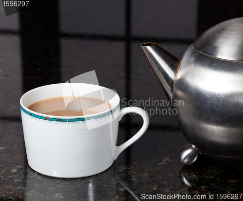 Image of Tea poured from stainless steel teapot