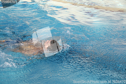 Image of a man swimming backstroke in pool