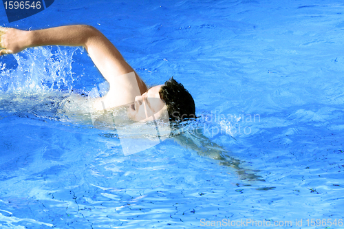 Image of man floats in pool  