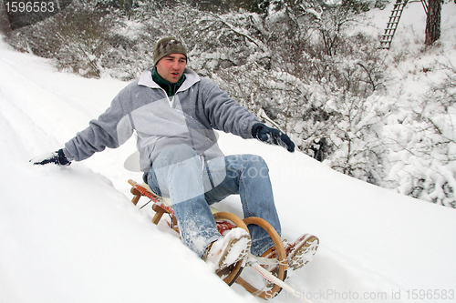 Image of sleigh ride down mountains at