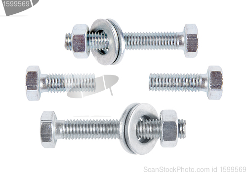 Image of Bolts, nuts and washers on a white background