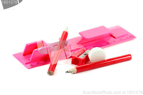 Image of pencil sharpener and rubber rule