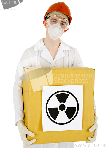 Image of Scientist with a radioactive box