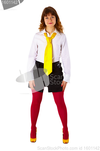 Image of Young girl in red stockings and a yellow tie