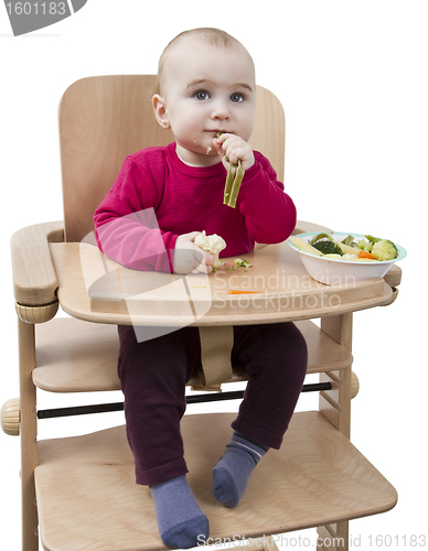 Image of young child eating in high chair