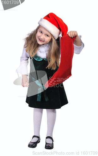 Image of Girl with red hat and red sock, isolated