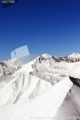 Image of Snowy mountains. Caucasus Mountains, Georgia, Gudauri.