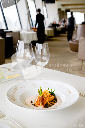 Image of Salmon and asparagus at luxury restaurant