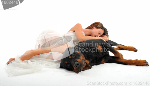 Image of bride and rottweiler