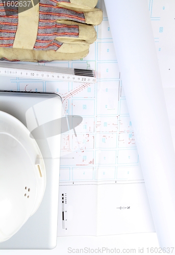 Image of Construction Plan with laptop