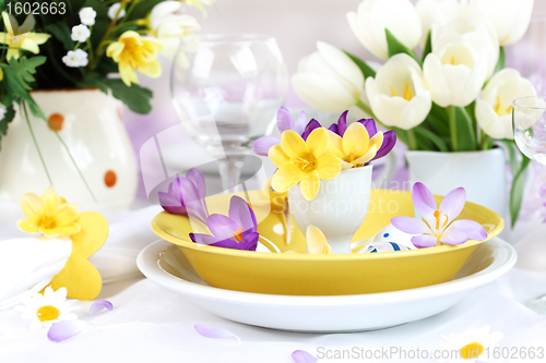 Image of Place setting for Easter with crocuses