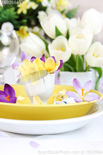 Image of Place setting for Easter with crocuses