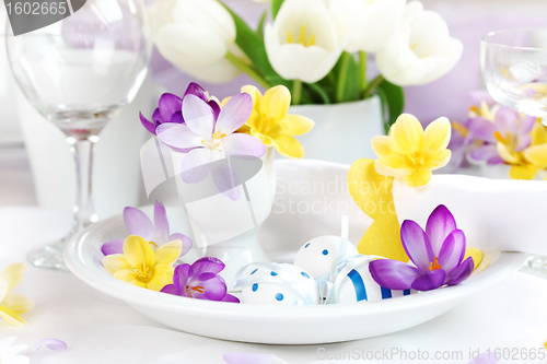 Image of Place setting for Easter with crocuses