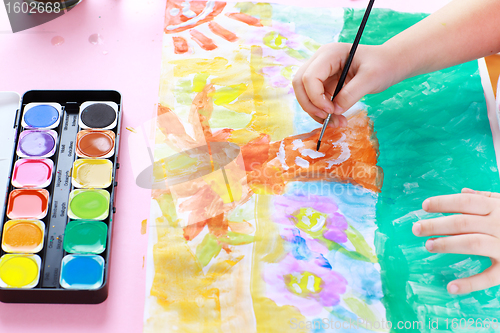 Image of Detail of hands painting