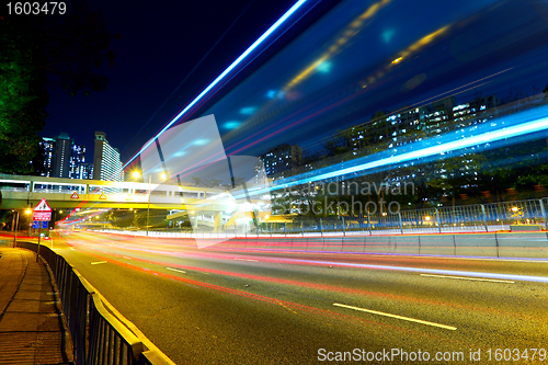 Image of night traffic light trail in city