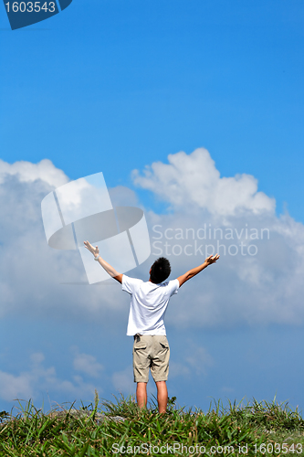 Image of Man holding arms up