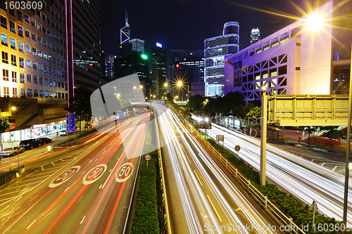 Image of traffic in Hong Kong at night 